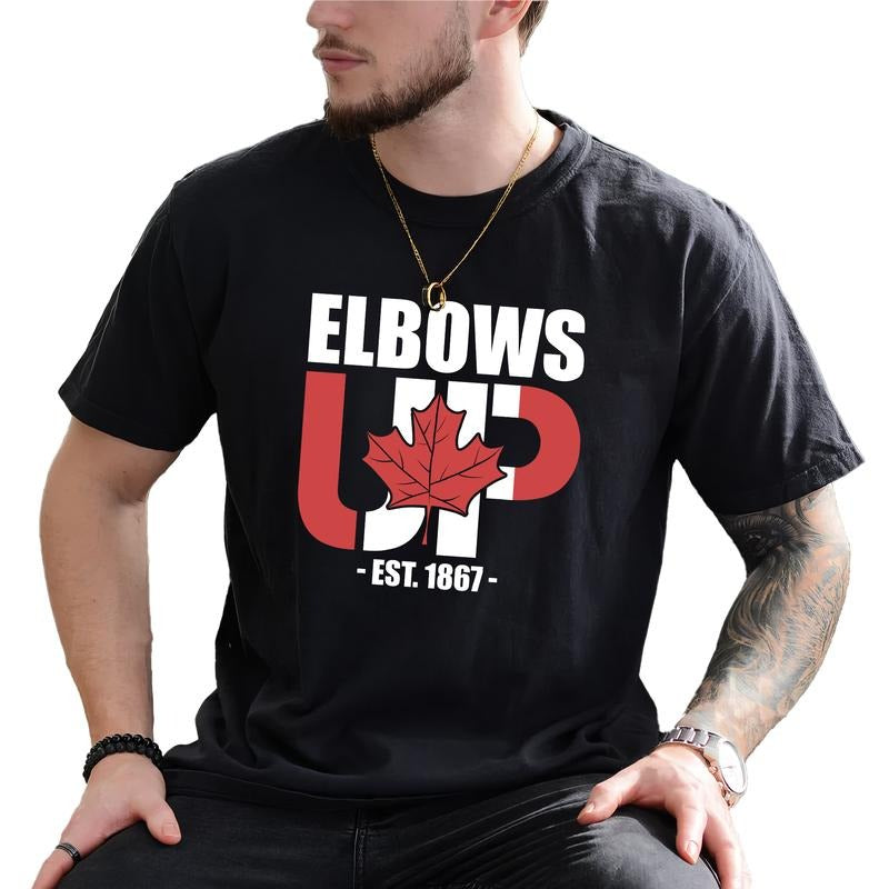 Elbows Up Graphic Tee, Canada Est 1867 T-shirt For Men, Canadian Pride Shirt, Never 51 Men Tee, Patriotic Clothing, Support Canada Outfits