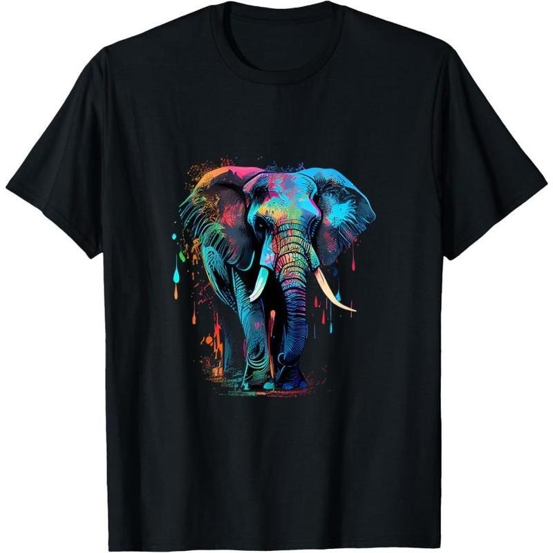 Elephant Face Colorful Pop Art Design Elephant Lovers T-Shirt Made in USA