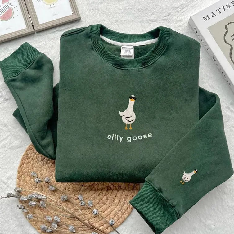 Embroidered Cool Silly Goose Shirt, Embroidered Gift, Embroidered Crewneck, Funny Goose Shirt, Trendy Embroidered, Silly...