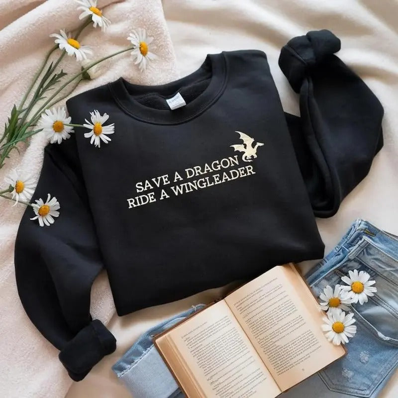 Embroidered Dragon Riders Sweatshirt, Save A Dragon Ride A Wingleader Shirt, Fourth Wing Book Sweater, Violet Sorrengail Tee, Onyx Storm Shirt