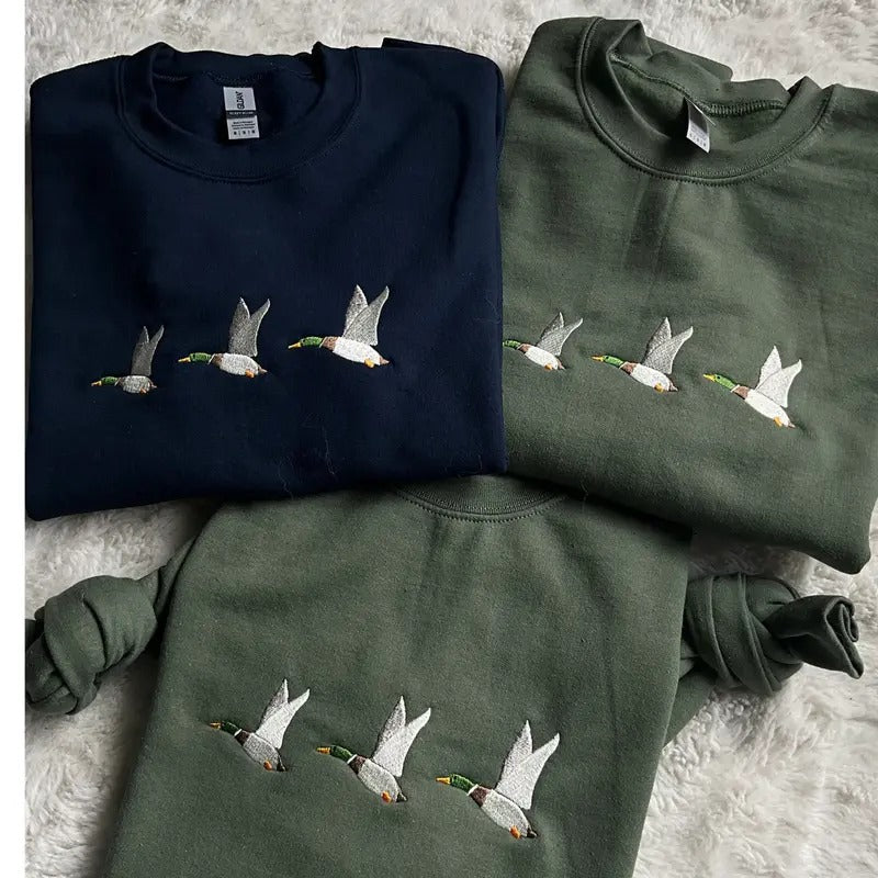Embroidered Duck Sweatshirt - Flying Duck Sweatshirt - Animal Lover Sweatshirt