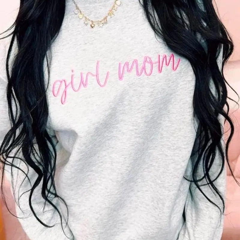 Embroidered Girl Mom Sweatshirt, Cute Girl Shirt, Coquette Mama Crewneck Hoodie, Mom of Girls Shirt, Personalized Mother's Day Sweatshirt