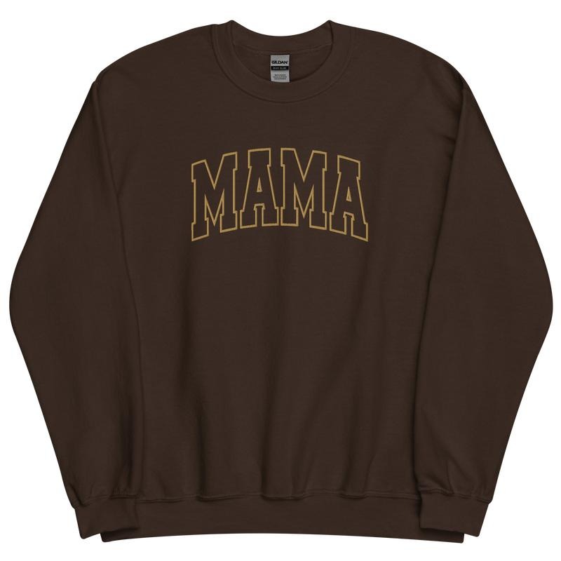 Embroidered Gold Thread Mama Varsity Sweatshirt - Sweatshirt Unisex Apparel Relaxed Fit Printed in the USA Clothing Womenswear Casual and Comfortable
