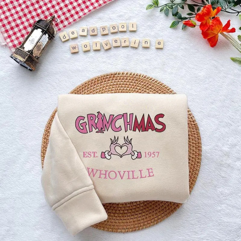 Embroidered Green Monster Sweatshirt, Christmas Green Monster Embroidered Shirt, Christmas Embroidered Sweatshirt, Green Monster Christmas