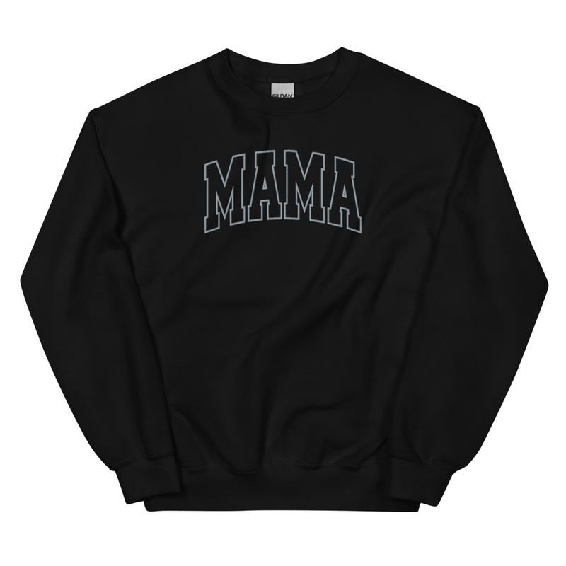 Embroidered Grey Thread Mama Varsity Sweatshirt - Sweatshirt Unisex Apparel Relaxed Fit Printed in the USA Clothing Womenswear Casual and Comfortable