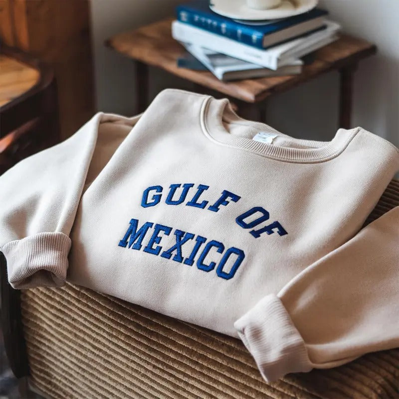 Embroidered Gulf of Mexico Sweatshirt, Gulf Coast Crewneck, Texas Alabama Mississippi Florida Beach Crewneck Mexico Gift for Mexico Lover