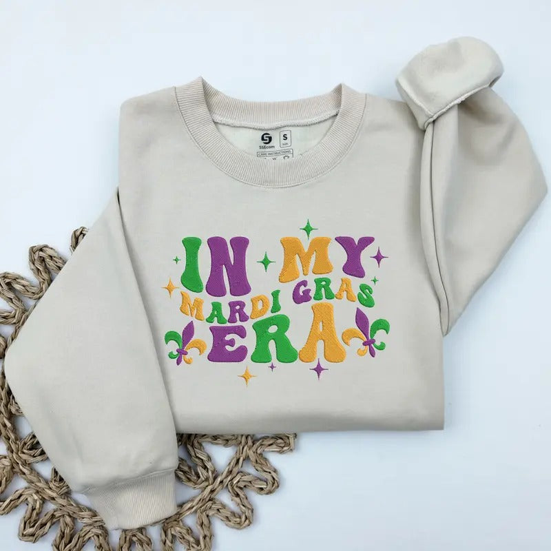 Embroidered In My Mardi Gras Era Sweatshirt, Mardi Gras Beads Sweater, Mardi Gras Outfit For Womenstyle{n002}2