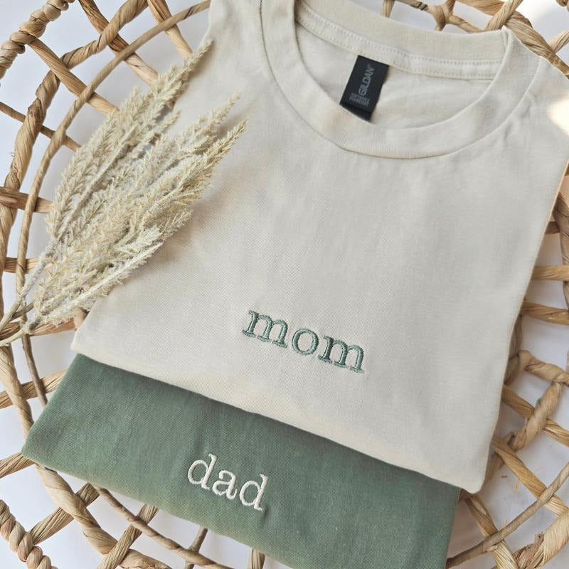 Embroidered Mama Dad Shirt, Mom Shirt, New Mom, New Dad, T-Shirt, Mommy Birthday Gift, Mother's Day Gift for Mom, Dad Gift