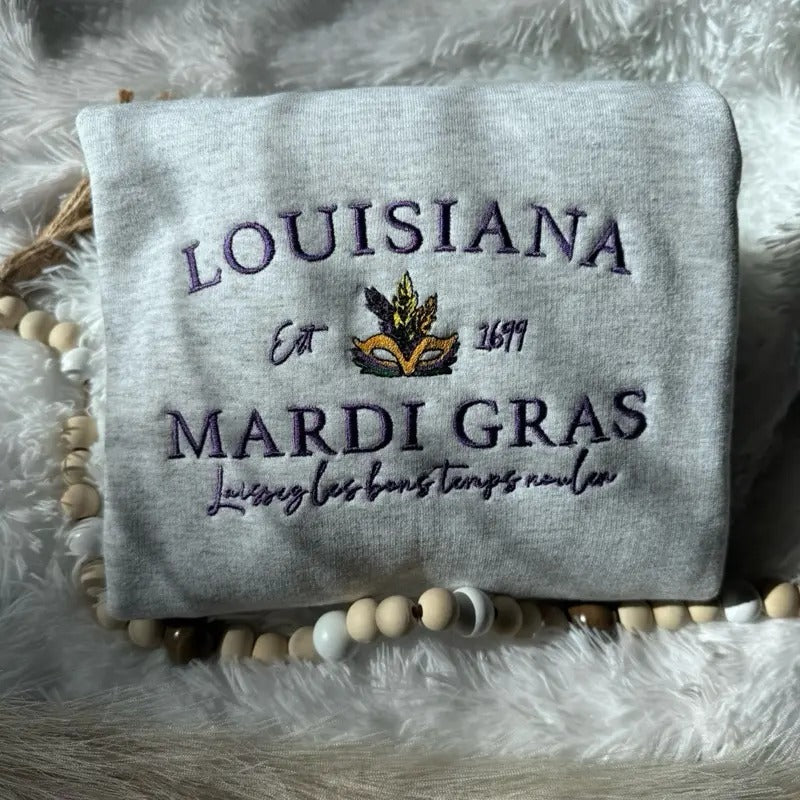 Embroidered Mardi Gras Sweatshirt, Mardi Gras Pullover T-Shirts, Hoodie | WearSparks.com