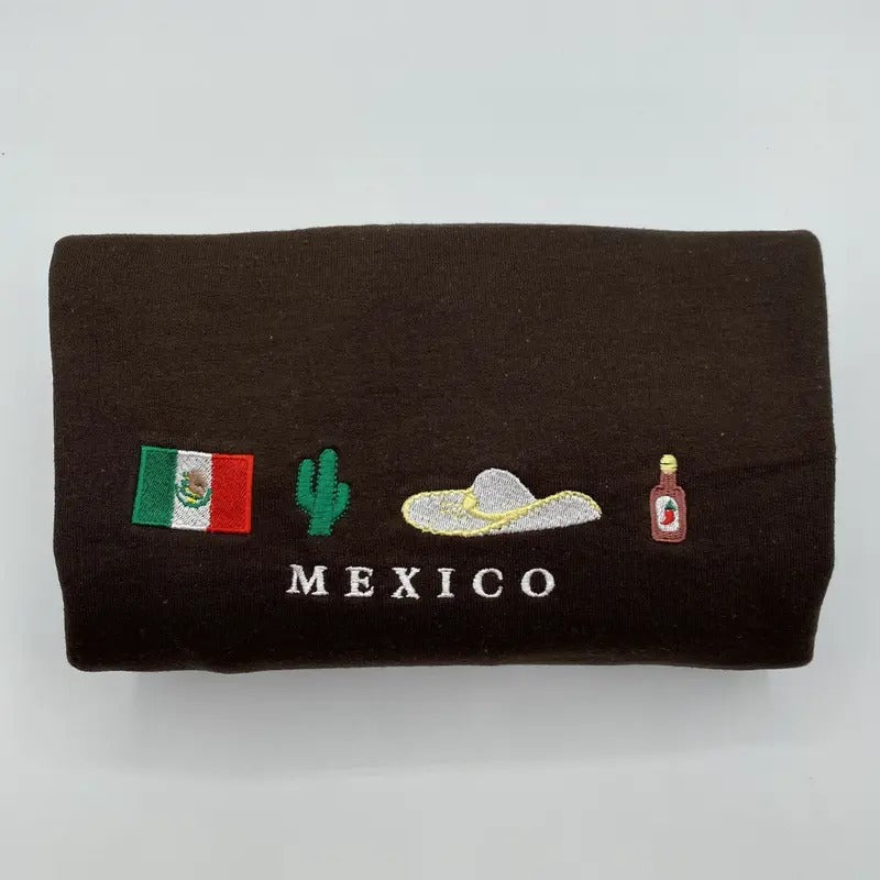 Embroidered Mexican Flag Sweatshirt - Mexico Sweatshirts - Mexico Crewneck - Hot Chili Pepper - State Gift