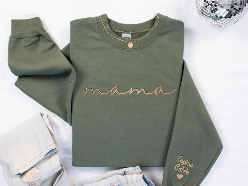 Embroidered Personalized Mama Sweatshirt, Mother's Day Hoodie, New Mom Shirt, Minimalist Cool Mom Sweater, Mama Embroidered Hoodie