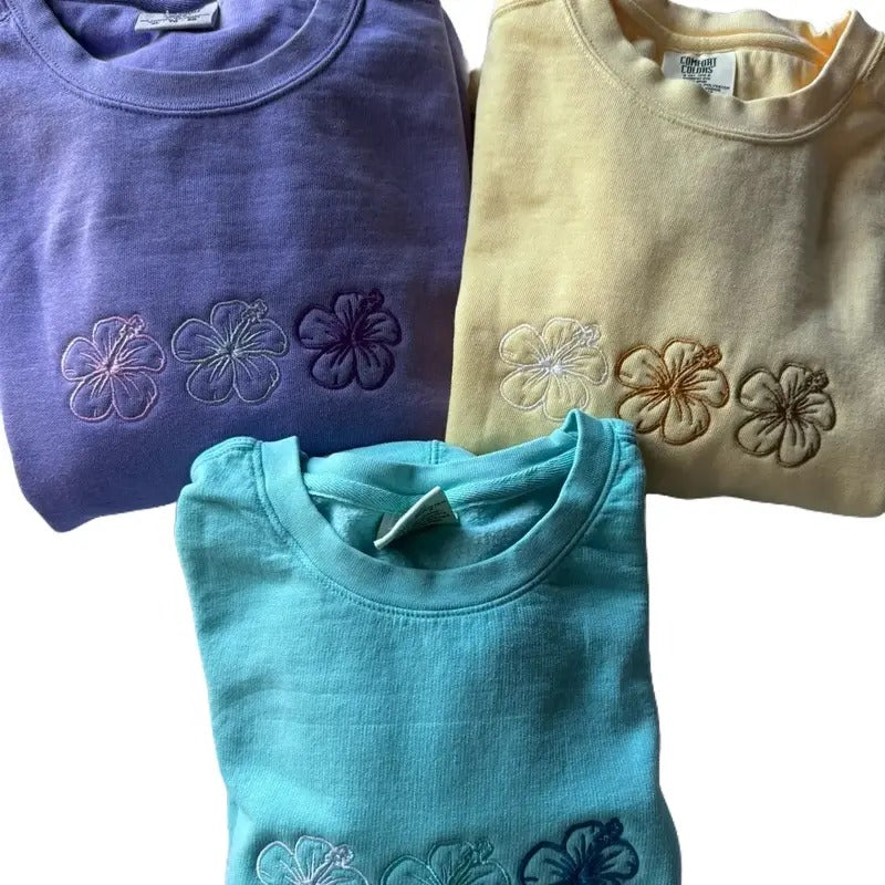 Embroidered Summer Sweatshirt, Cute Sweatshirt, Hibisscus Sweatshirt