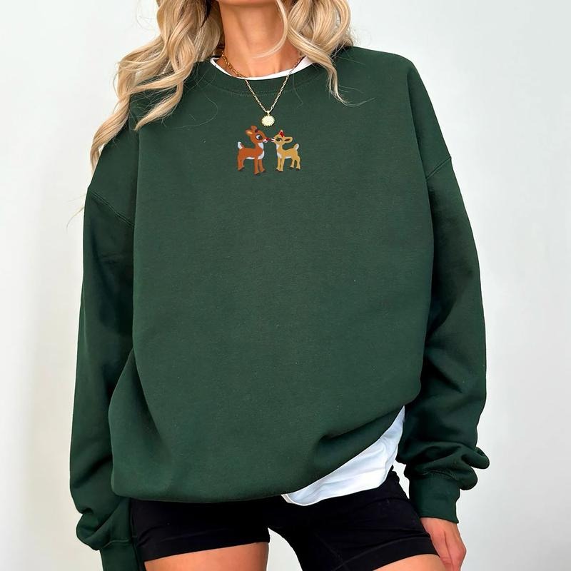 Embroidered Vintage Christmas Sweatshirt, Embroidered Rudolph Red Nosed Reindeer Sweatshirt, Retro Christmas Sweatshirt, Vintage Christmas Sweatshirt, Christmas Rudolph Pajamas