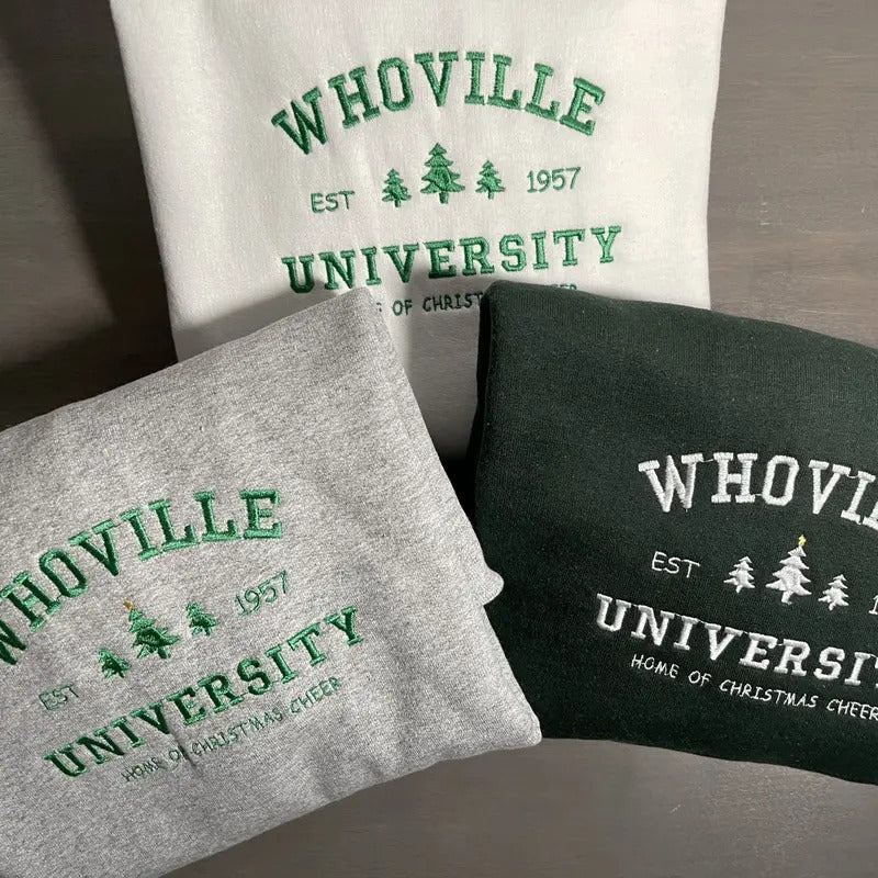 Embroidered Whoville University Sweatshirt - Cozy Christmas Sweater - The Grinch