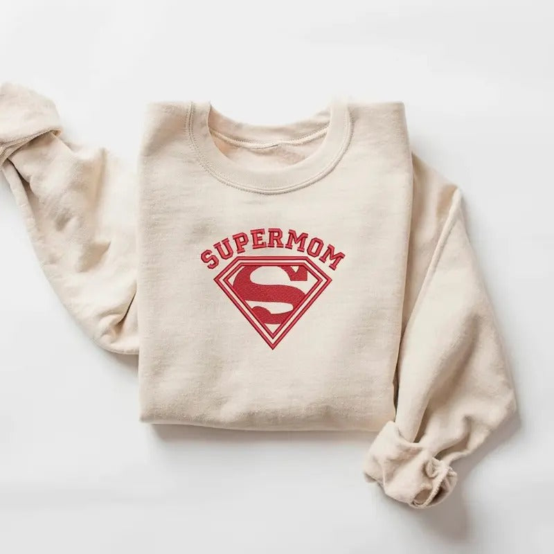 Embroidery Super Mom Mother's Day Shirt, Super Mama Embroidery Sweatshirt, Mother's Day Embroidery Shirt, Embroidery Mother Sweater