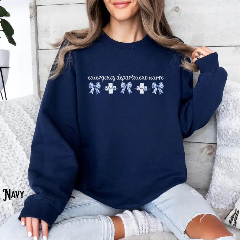 Emergency Department Nurse Sweatshirt, Coquette, Bow, ER Department Sweater, Nurse Life, Christmas Nurse Gift, Unisex Shirt, Gift For Her, Gift For Him
