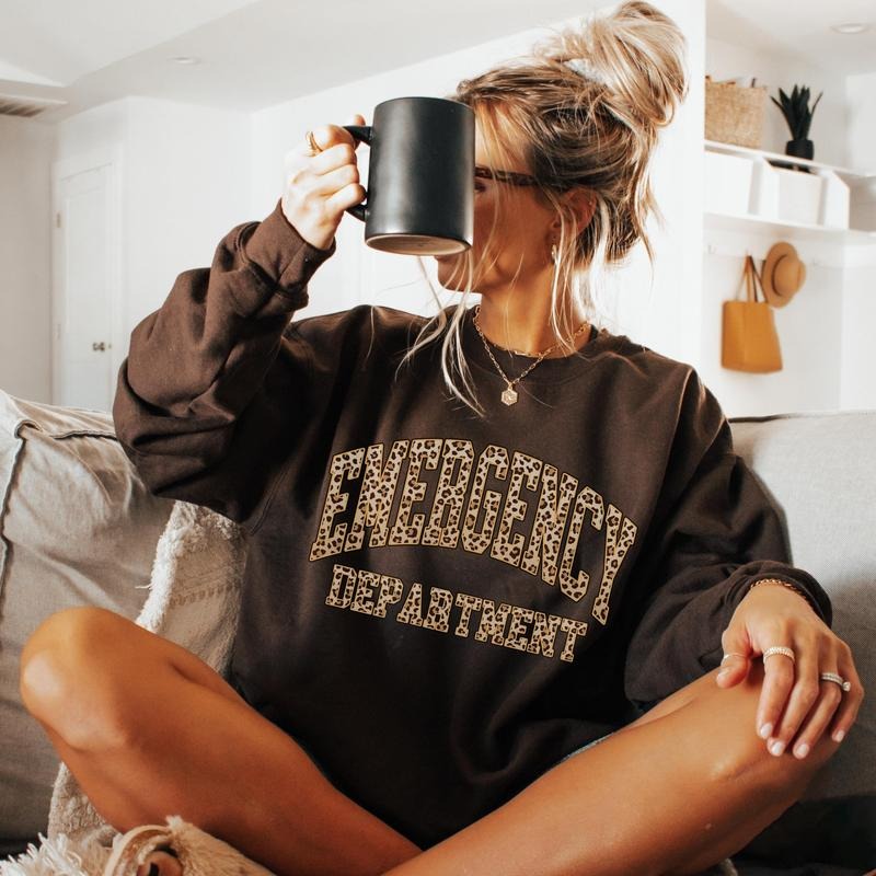 Emergency Department Sweatshirt, Leopard Emergency Nurse Crewneck, ER ED Nurse Shirt, Emergency Nurse Gift, Emergency Room Nurse Shirt