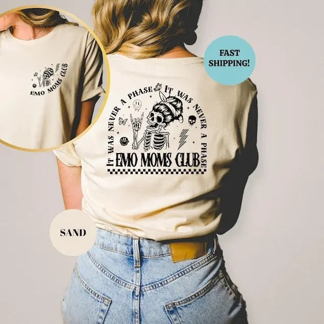 Emo Moms Club Shirt, Motherhood Tee, Emo Moms Skeleton Tshirt, Elder Emo, Mothers Day Gift, Emo Mama Shirt, Mom Life, Mama Funny Rocking Tee