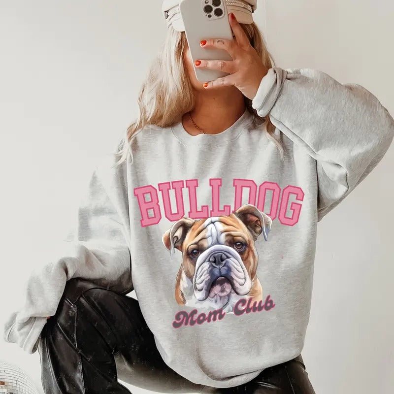 English Bulldog Mom Club Sweatshirt ~ Sweatshirt Unisex Apparel Relaxed Fit Printed in the USA Clothing Womenswear Casual and Comfortable