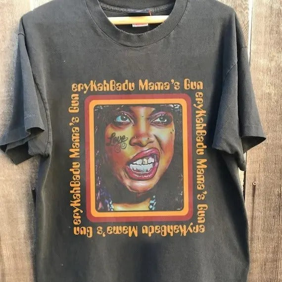 Erykah Badu Mama Gun's Tshirt, Erykah Badu Shirt, 90s Music Rock Album T Shirt, Gifts for Fans, Gift for Unisex Shirt Cotton MenswearTop Decoration Print Streetwear