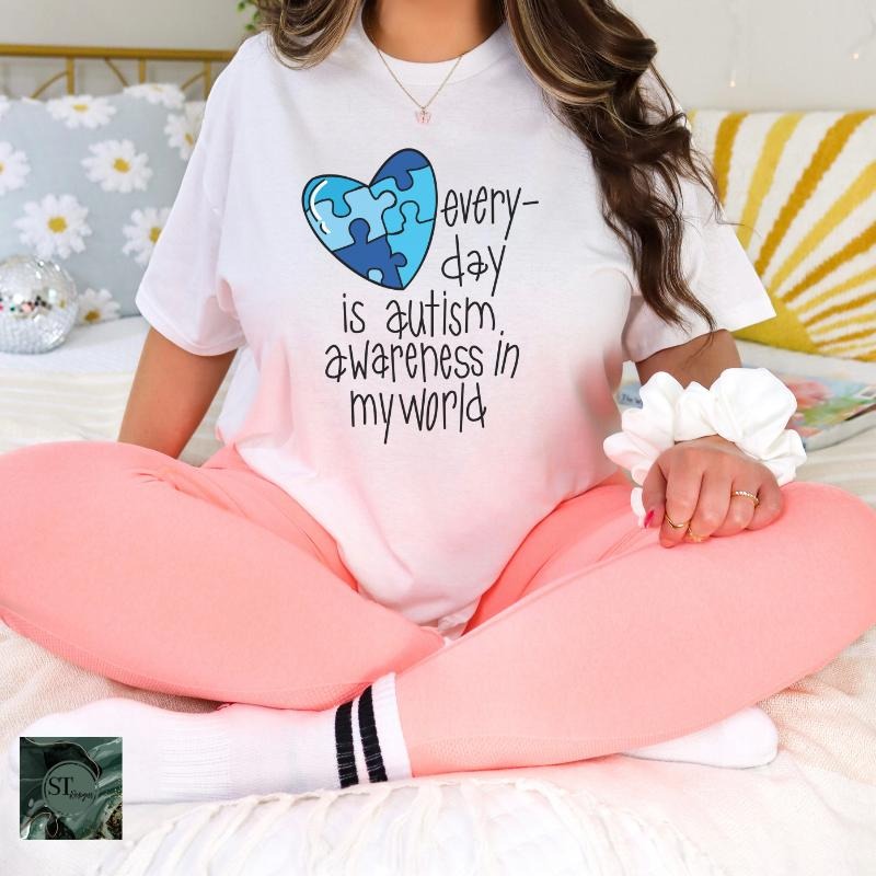 Everyday Is Autism Awareness White 100% Ring spun Cotton T-Shirt Unisex Fit