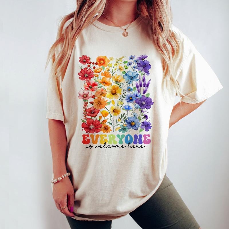 Everyone Is Welcome Here Shirt, Diversity Comfort Color Shirt, Sped Teacher Shirt, LGBT Shirt, Teacher Appreciation Gift, Floral Teacher Women Tee