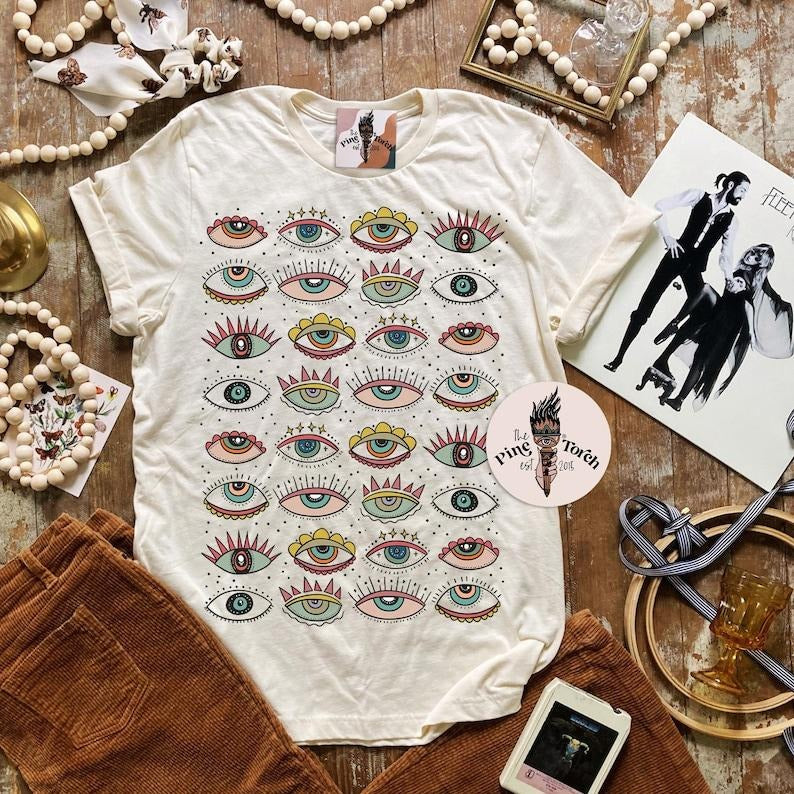 Evil Eye pattern T-shirt, Evil Eye retro T-shirt, third eye pattern T-shirt, Mystical Witchy eye T-shirt, evil eyes T-shirt, Mystical magical T-shirt