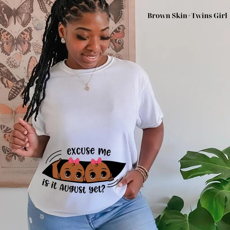Excuse Me Is It August Yet Pregnancy Announcement Shirt Maternity Baby Reveal Tee Baby Shower Gift