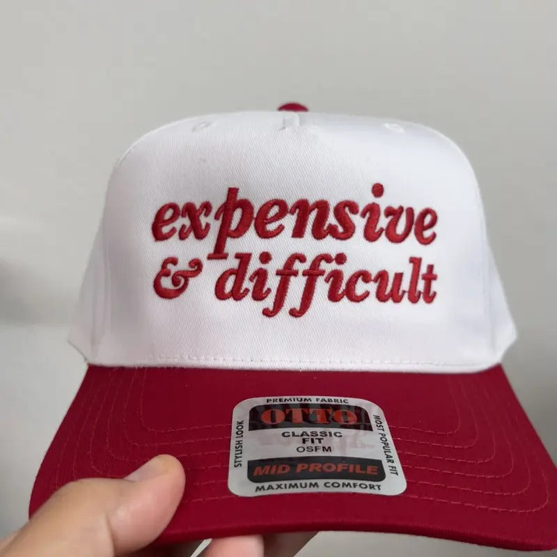 Expensive and Difficult Embroidered Hat - Funny Aesthetic Baseball Cap, Sassy Trucker Hat, Adjustable Fit, Trendy Statement Accessory