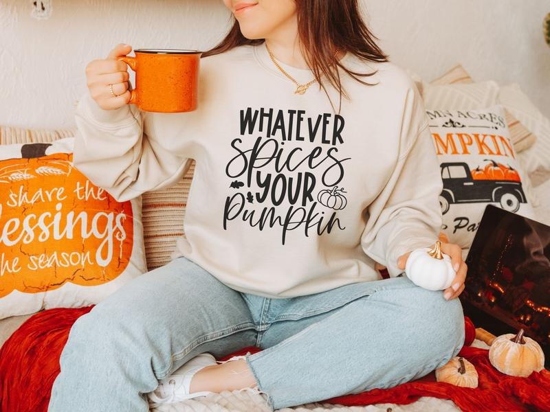 Express Your Fall Vibes with 'Whatever Spices Your Pumpkin' Sweatshirt - Cozy Autumn Shirt - Unique Gift for Pumpkin Spice Lovers