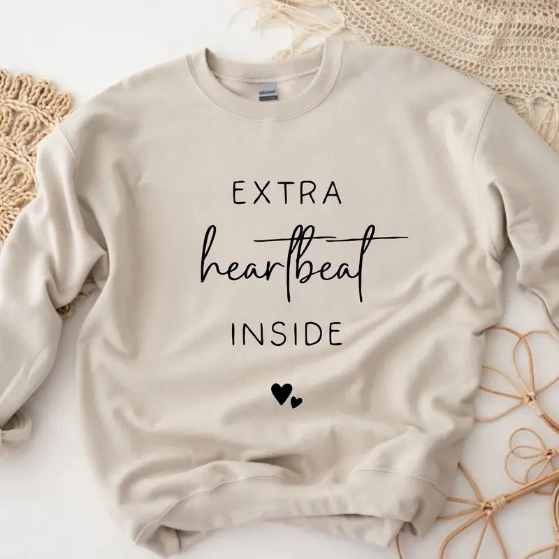 Extra Heartbeat Inside Sweatshirt Baby Announcement Pregnancy Reveal Mommy To Be We're Expecting Maternity Sweater Pregnancy Outfit TK62GN