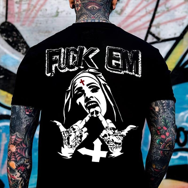 F*CK EM Defiant Nun Print Men's T-Shirt