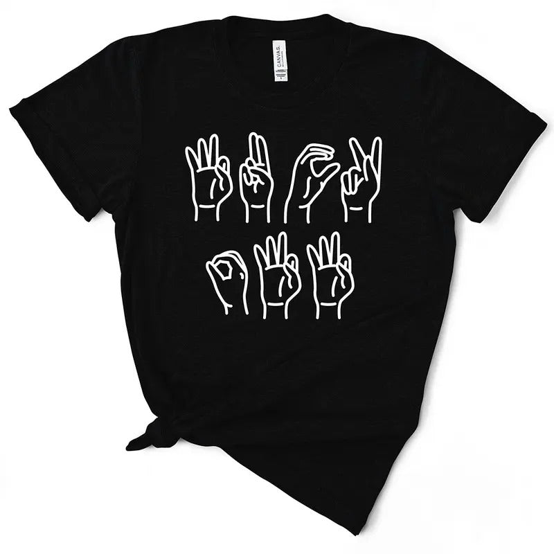 F Off Sign Language TShirt Black Short Sleeve Casual Top for Women