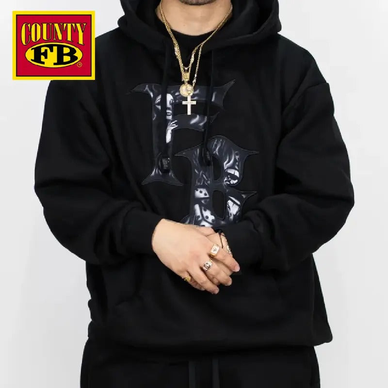 FB COUNTY Men's Airbrush Graphic Hoodie Heavyweight Pullover Designed Hoodie with 2 Pockets Oversized Comfy Fleece Hoodie Hip Hop Harem Menswear Coats Casual