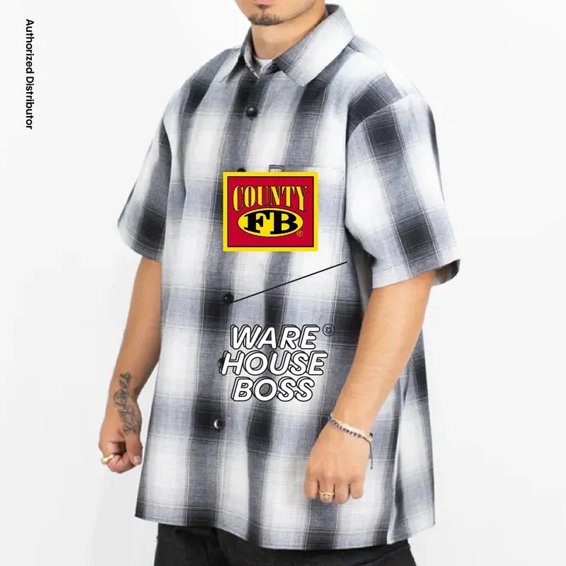 FB COUNTY Men's Short Sleeves Checker Flannel Shirts with Pocket FBCOUNTY Casual Two Toned Plaid Short Sleeve Checker Pattern Shirt Hip Hop Harem