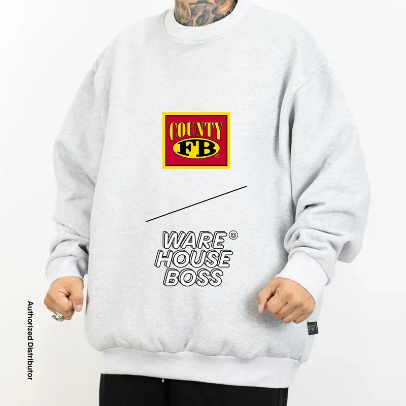 FB County Men's Heavyweight Crewneck Sweatshirt FBCOUNTY Oversized Fleece Pullover Crewneck Sweater Comfortable Casual Fleece Comfy Fleece Shirt Hip Hop Harem