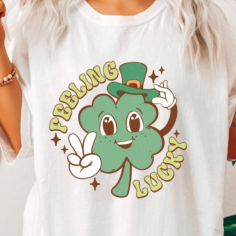 FEELING LUCKY ST. PATRICKS SHIRT (COMFORT COLORS T-SHIRT, CASUAL SHIRT UNISEX, HOLIDAY SHIRT, ST. PATTYS DAY) Comfortable Fit Top Womenswear Chic Garment