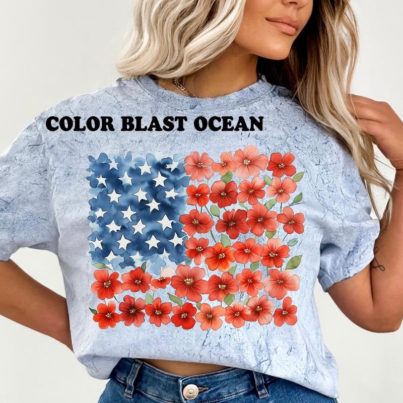 FLORAL AMERICAN FLAG Shirt ~ Unisex Apparel Relaxed Fit Printed In The USA Clothing Womenswear Casual Comfort Cotton Top Athletic Boho Chic