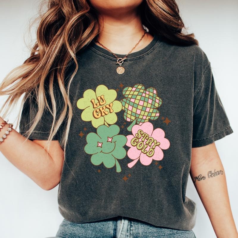 FOUR LEAF CLOVER PATTERN (COMFORT COLORS T-SHIRT, CASUAL SHIRT UNISEX, HOLIDAY SHIRT, ST. PATTYS DAY) Comfortable Cotton