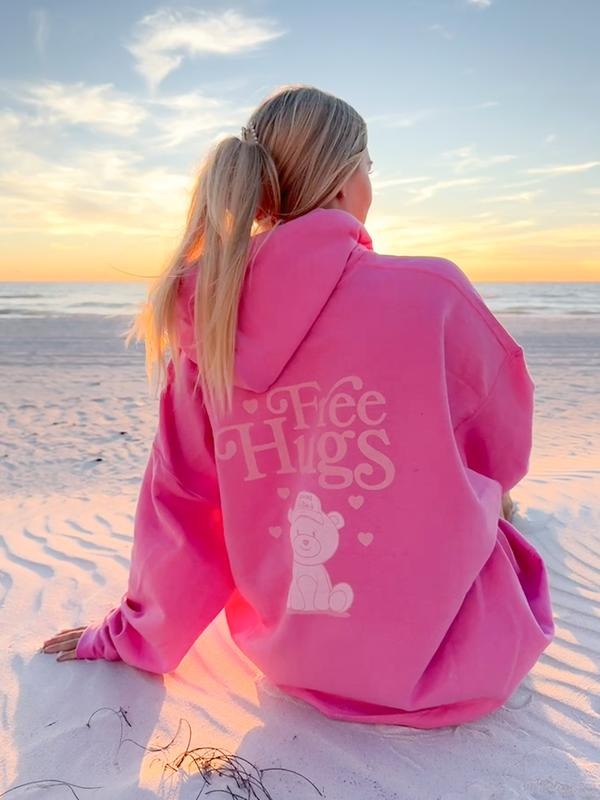 FREE HUGS OVERSIZED COMFY CASUAL COTTON HOODIE OVERSIZED UNISEX TRENDY HOODIE VIRAL HOODIE Comfort Light Womenswear Long Sleeves