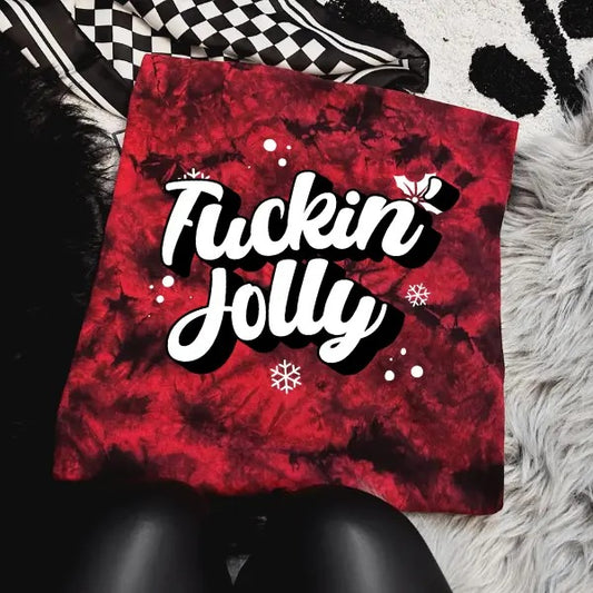 'FUCKING JOLLY' Red & Black Tie Dye Crewneck Sweatshirt, T Shirt, or Hoodie Pullover , Alt, Grunge, Goth, Streetwear, Sarcastic, Comfort, Casual
