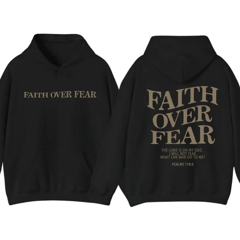 Faith Over Fear Christian 2 Sided Hoodie T-Shirt, Christian Hoodie For Men And Women, Jesus Trendy Shirt Fabric Menswear...