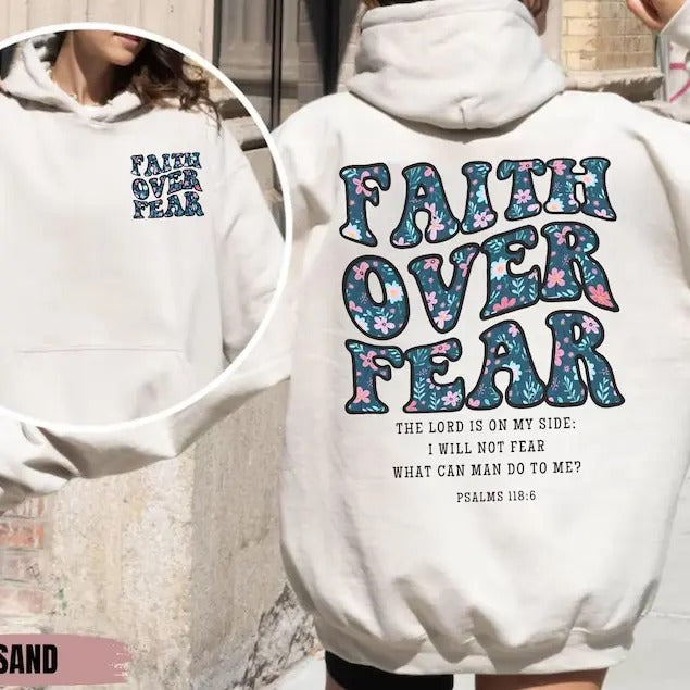 Faith Over Fear Christian Hoodie Bible Verse, Aesthetic Christian Sweatshirts, Jesus Hoodie, Church Hoodie, Religious Sweater, Faith Sweater