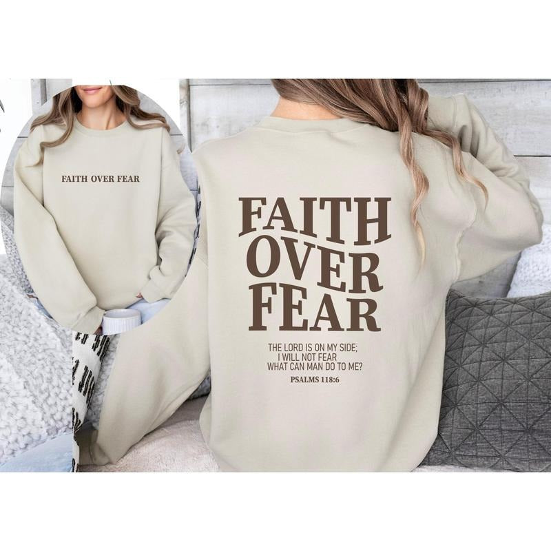 Faith Over Fear Christian Sweatshirt-hoodiechristian Sweatshirtjesus Hoodie Bible Verse Sweatshirtchurch Clothestrendy Hoodie-sweat Latarshia Grant