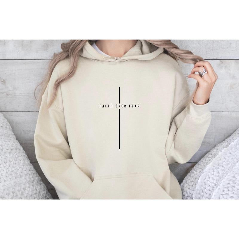 Faith Over Fear Hoodie Faith Over Fear Sweatshirt Christian Hoodie Jesus Hoodie Religion Sweatshirt Christian Sweatshirt Teen Baptism Gift Latarshia Grant Cotton Menswear