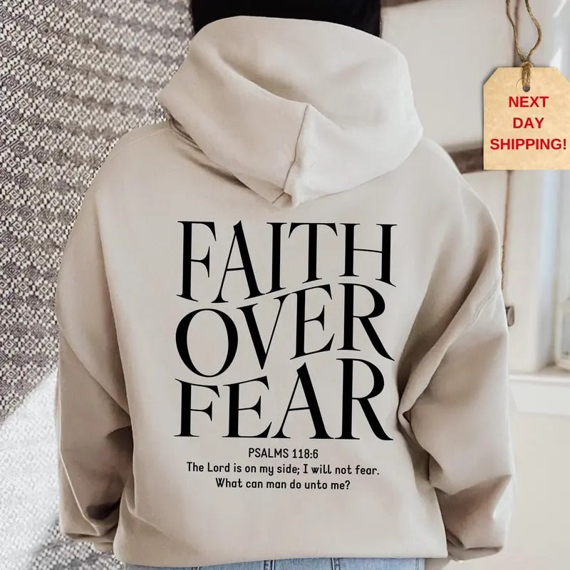 Faith Over Fear Hoodie Sweatshirt Christian Hoodie Jesus Hoodie Religious Hoodie Bible Verse Sweatshirt Trendy Hoodie Church Hoodie Cotton Menswear