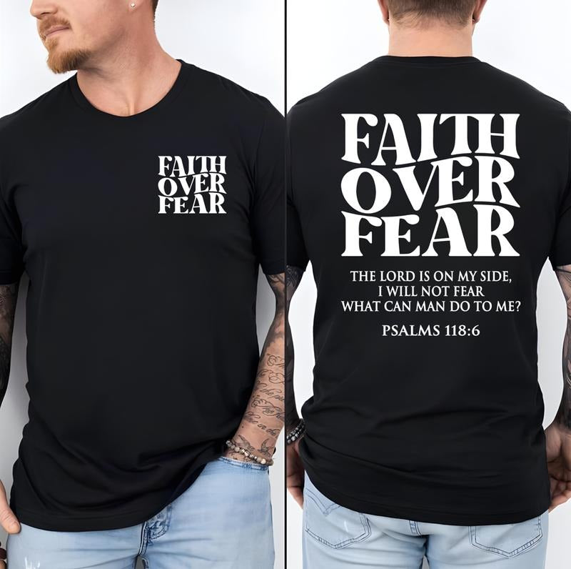 Faith Over Fear Tee Shirt, Christian T-Shirts, Jesus Shirt,Trending Shirt Summer, Classic Cotton Short Sleeve Top for Men - Tshirt Underwear