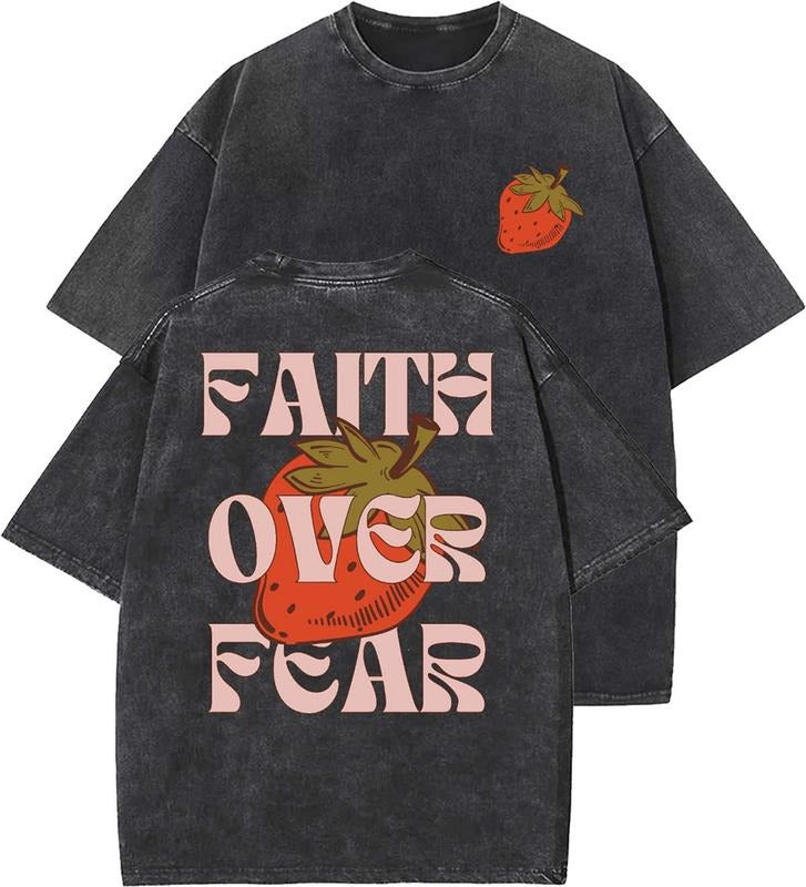Faith Over Fear Unisex Washed T-Shirt, Christian t shirts, Vintage 90s Graphic Tee, Gift Top Womenswear Cottonstyle{n002}8