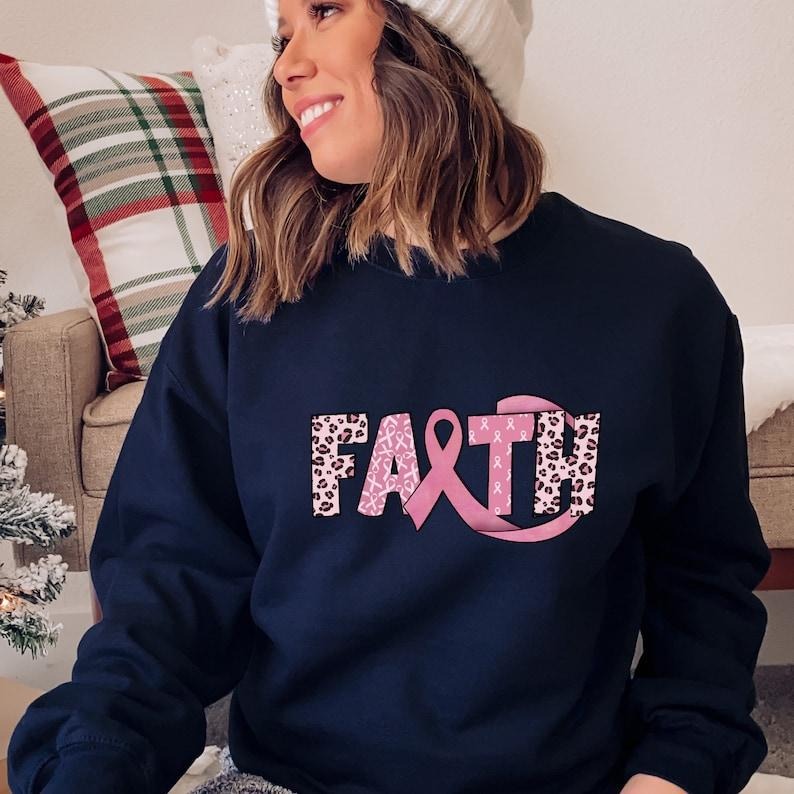 Faith Ribbon Breast Cancer Sweatshirt, Cancer Leopard Sweater, Breast Cancer Awareness Sweat, Cancer Warrior T-shirt, sweater and Hoodie