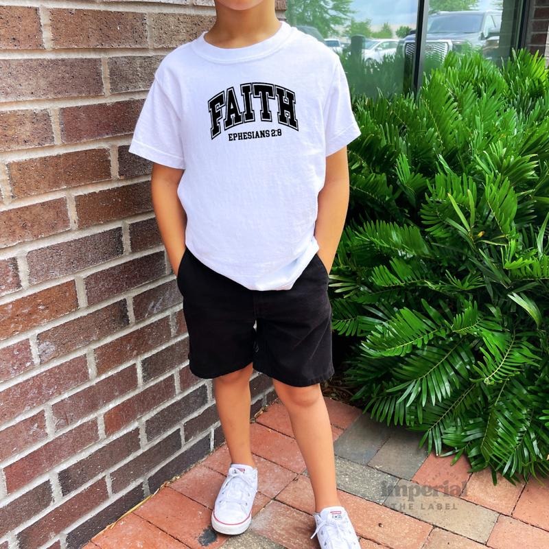 Faith Youth Sweatshirt and Kid's Comfort Colors T-Shirt, Christian Youth Crewneck, Inspirational Kids Pullover, Cozy Bible Verse Sweatshirt, Religious Kids Apparel, Youth Sweatshirt